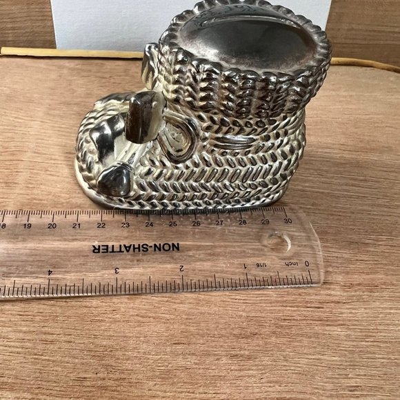 VINTAGE SILVER PLATED BABY SHOE SILVER BANK BABY SHOWER BIRTH GIFT - Picture 11 of 12